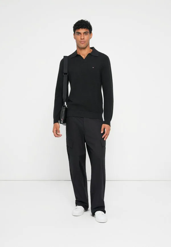 Джемпер с фактурным вязаным воротником-поло Tommy Hilfiger, Black — фото 2