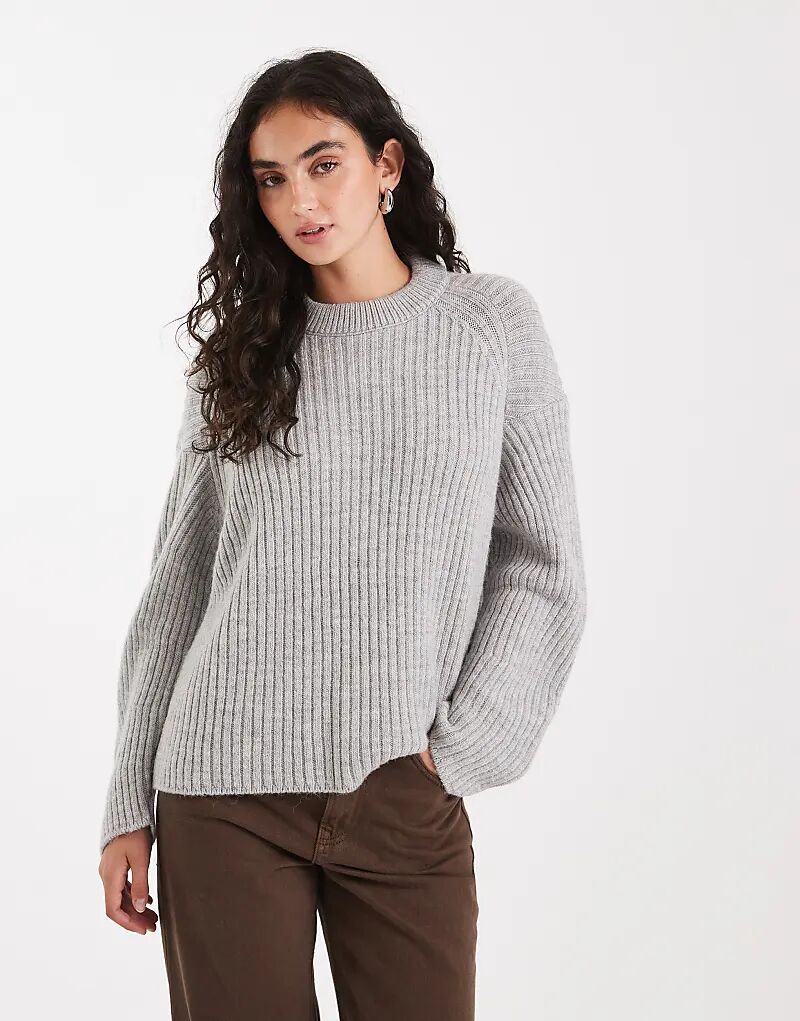 

Джемпер ASOS DESIGN с рукавами-бананами и круглым вырезом в рубчик, светло-серый