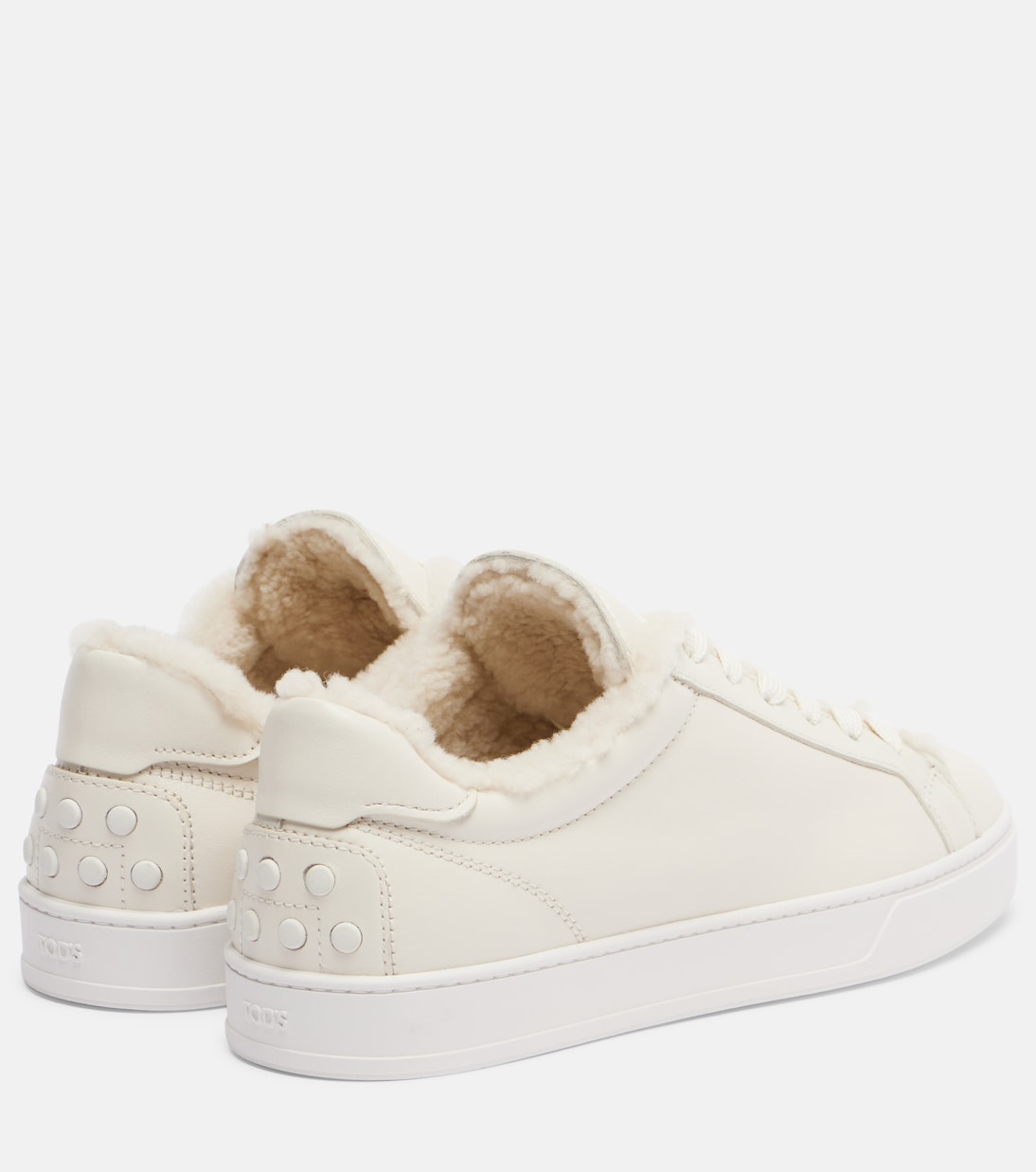 Кроссовки Cassetta из кожи с подкладкой из овчины Tod's, Bianco Lana — фото 2