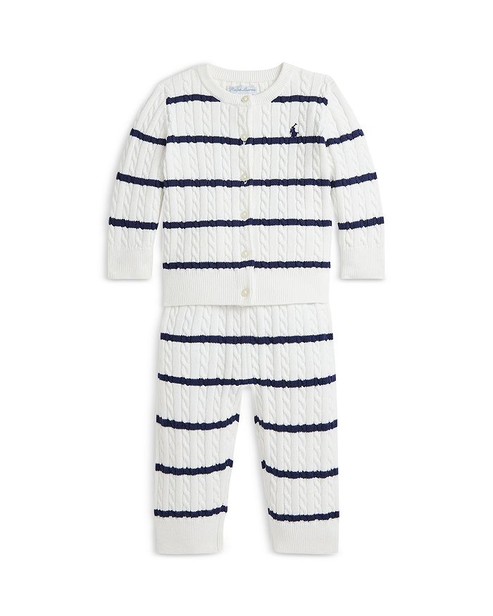 

Комплект из хлопкового кардигана и брюк в полоску для девочек Polo Girls - Baby Ralph Lauren, белый