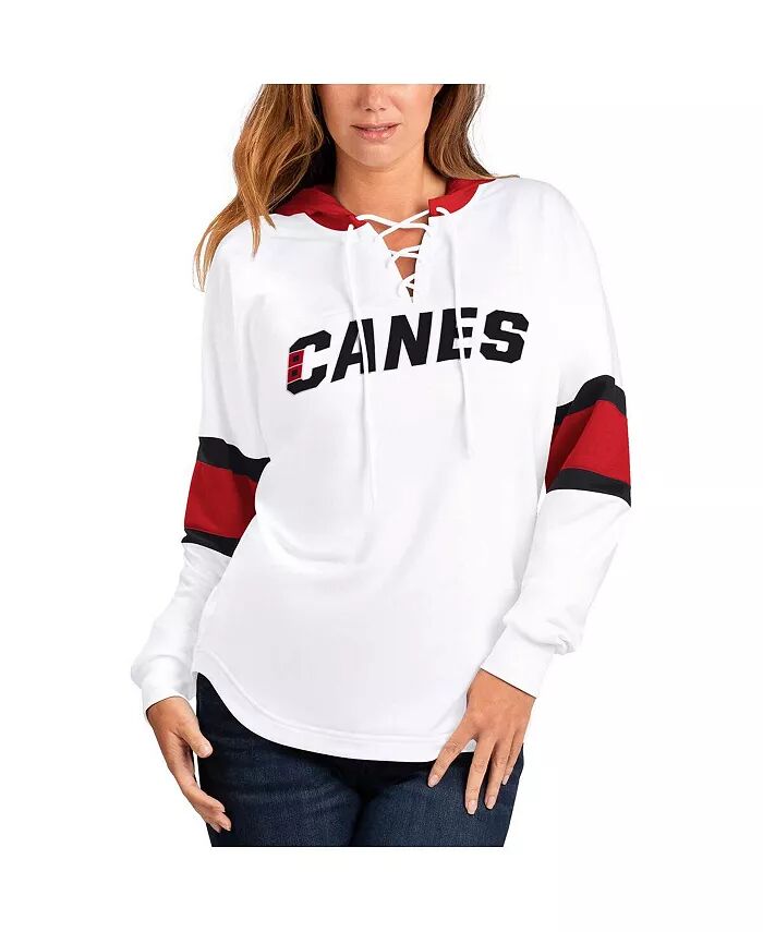 

Женская белая, красная футболка с капюшоном и длинными рукавами Carolina Hurricanes Goal Zone на шнуровке G-III 4Her by Carl Banks