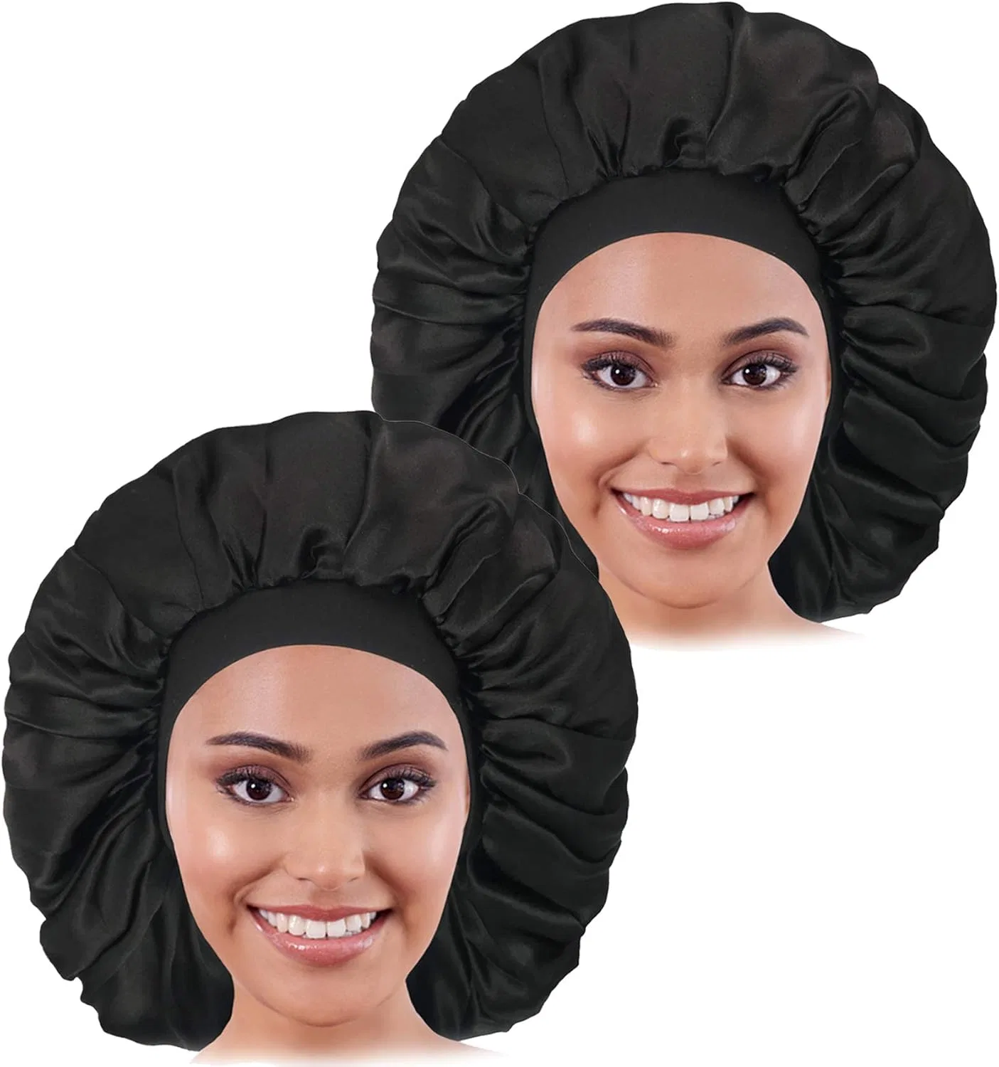 Женский атласный чепчик CACASO для сна, 2 шт. Cacaso, Black+Black