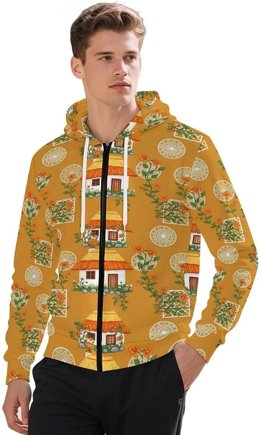 

Толстовка с капюшоном Full Zip Up для мужчин Casual с принтом кота и карманом GemGam