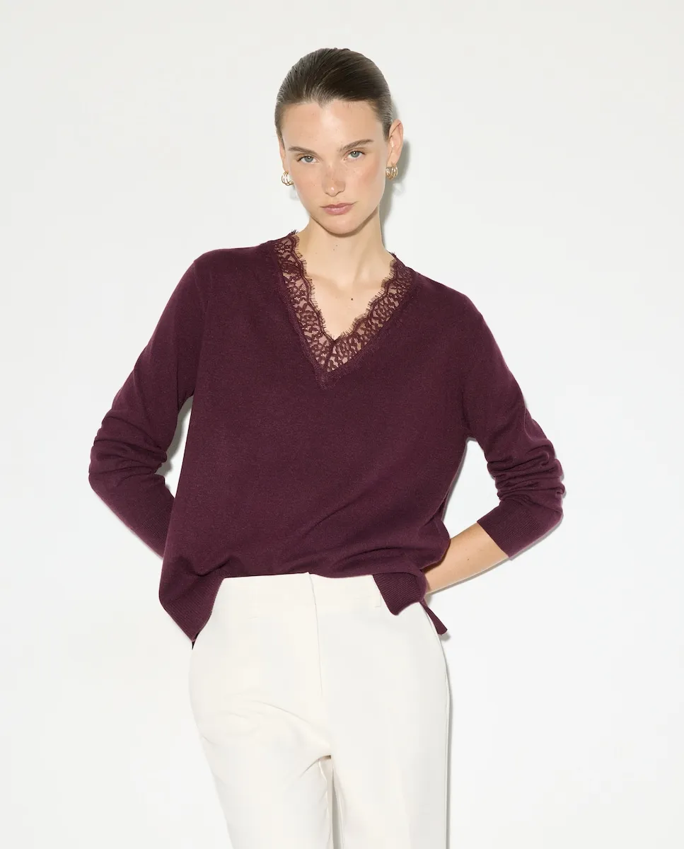 

Женский джемпер с V-образным вырезом Woman El Corte Inglés, бордовый