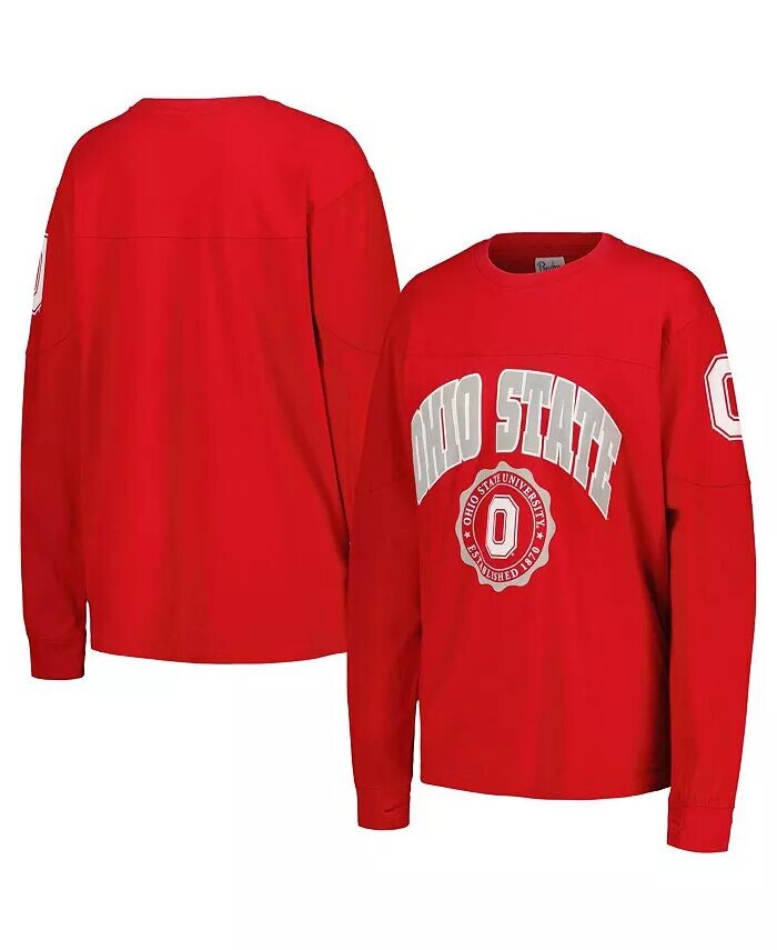

Женская футболка Scarlet Ohio State Buckeyes Edith с длинными рукавами Pressbox
