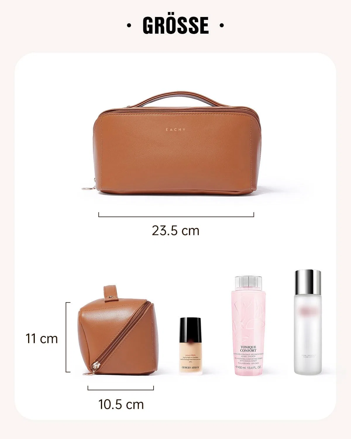 Женская косметичка EACHY из искусственной кожи, коричневая Eachy, Brown — фото 2