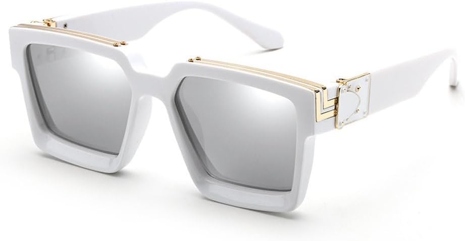 

Модные классические роскошные солнцезащитные очки большого квадратного размера для женщин и мужчин, солнцезащитные очки-щитки в крупной оправе для женщин с защитой от УФ-излучения UV400 HYYZZC, White Silver