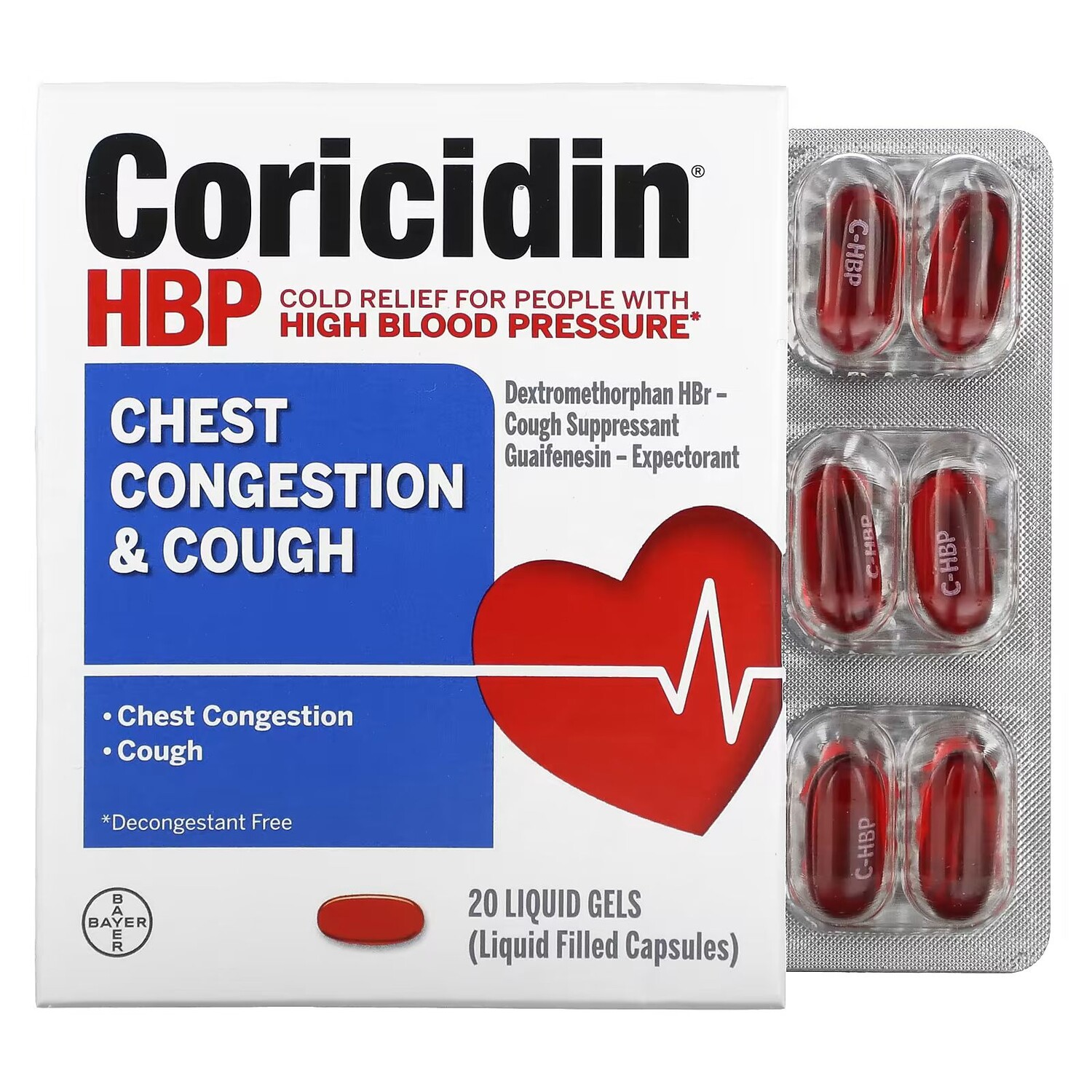 

Заложенность грудной клетки и кашель, 20 жидких гелей Coricidin Hbp