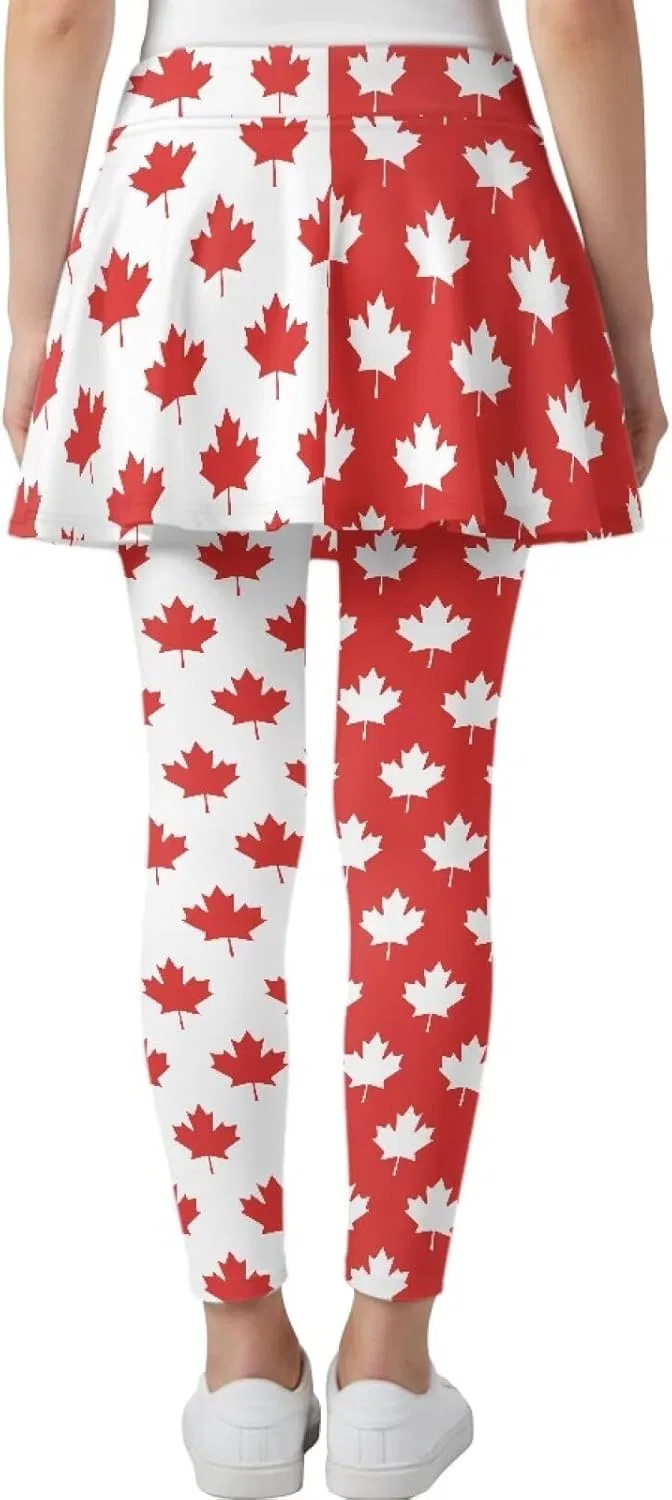 Леггинсы с юбкой для девочек, высокие, для тенниса, Yatixapu, Canadian Flag — фото 2