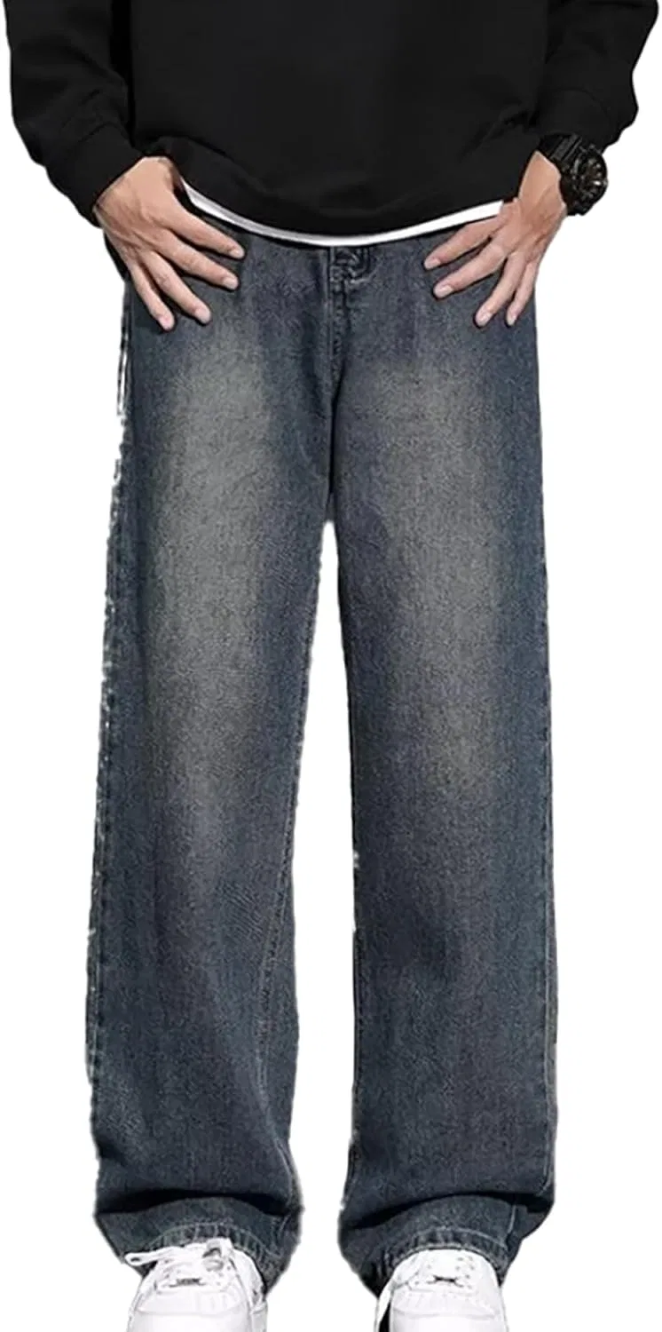 Джинсы свободные, Vintage Blue, Men's Baggy Hip Hop Jeans