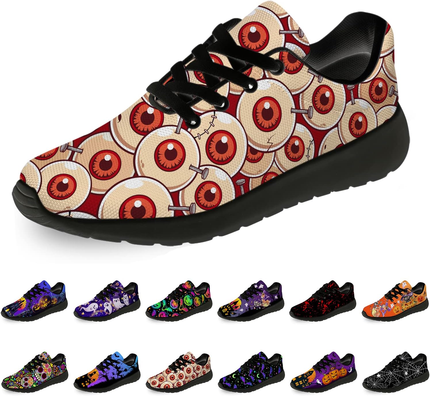 

Кроссовки на Хэллоуин для женщин и мужчин, беговые, для прогулок и тенниса, с изображением тыквы, призрака и летучей мыши, подарки для мальчиков и девочек Horethy, 369red
