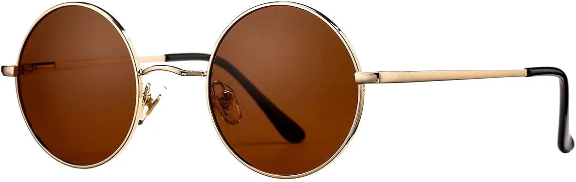 

Классические круглые солнцезащитные очки в стиле ретро, ​​поляризованные солнцезащитные очки в стиле хиппи, маленькие круглые солнцезащитные очки PORADAY, Gold/Brown