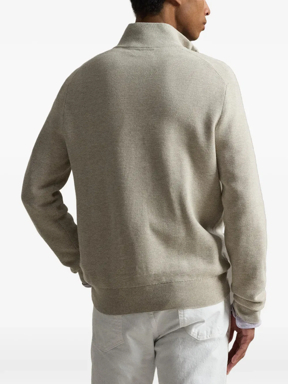 Свитер из сетчатой вязки с застежкой-молнией на четверть длины Polo Ralph Lauren, нейтральный — фото 4