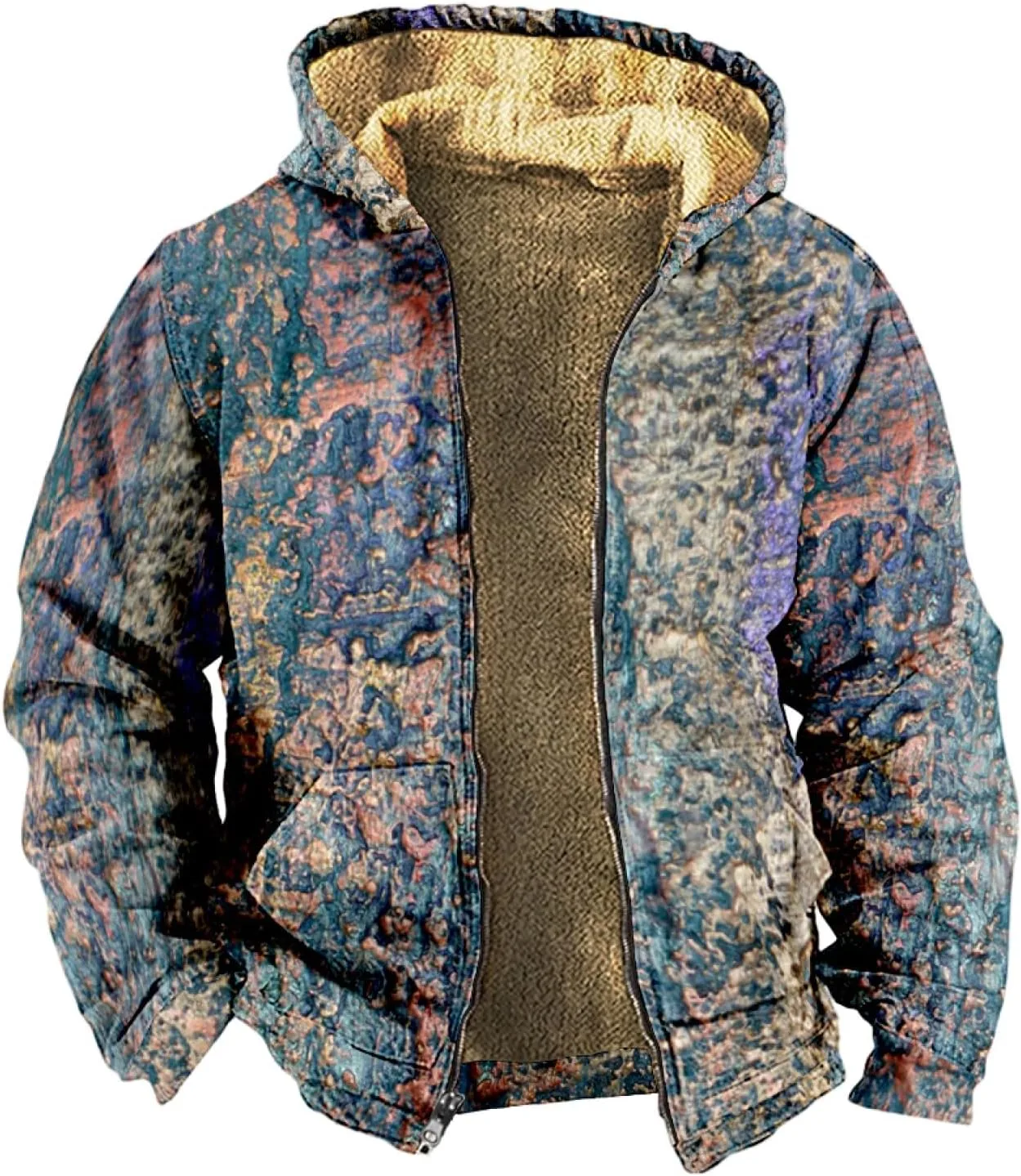 Куртка Sherpa мужская, теплая флисовая, в клетку, с капюшоном, на молнии, зимняя худи, удобная повседневная куртка с карманами Generic, серый — фото 2