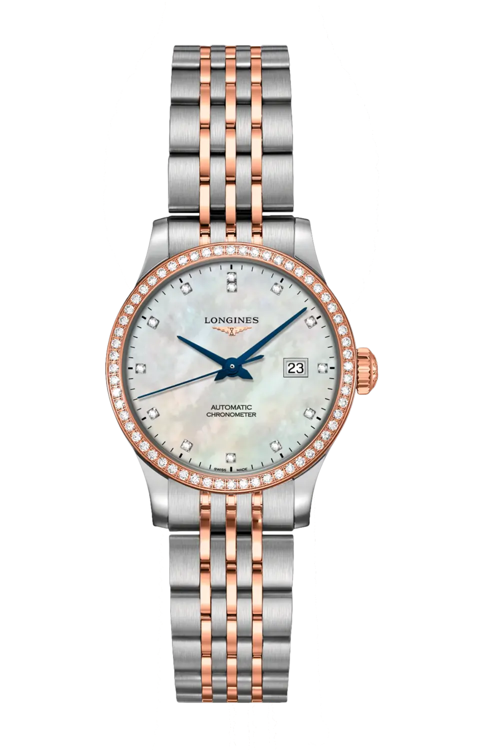 

Часы Longines Record collection из розового золота с бриллиантами 30 мм