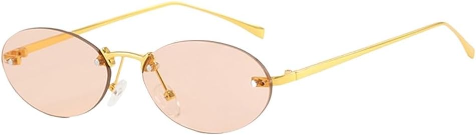 

Овальные солнцезащитные очки без оправы с заклепками, модные женские солнцезащитные очки для активного отдыха, персонализированные очки для уличной фотографии UJNHGQ, Gold Champagne