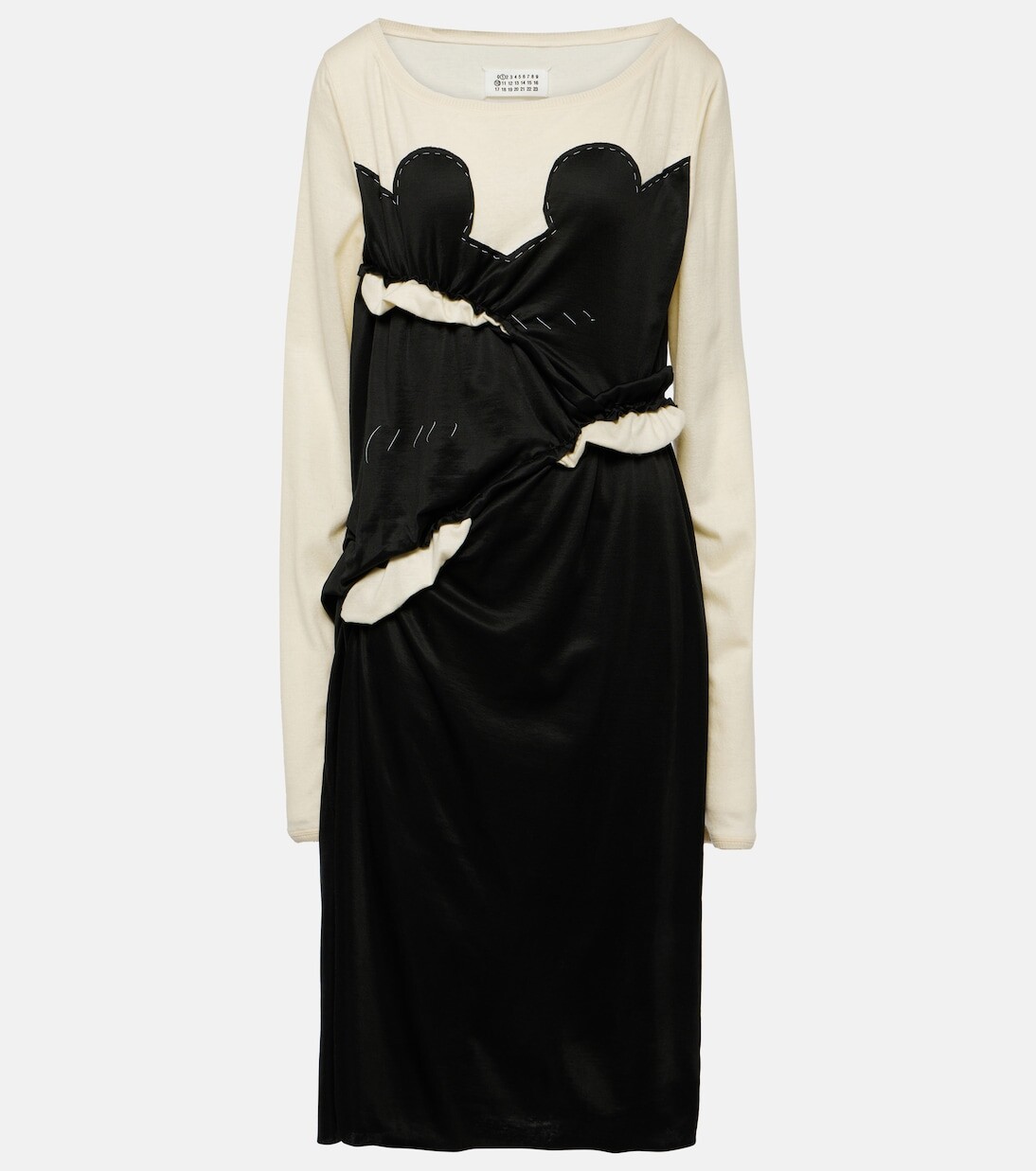 

Платье миди из джерси со сборками Maison Margiela, черный