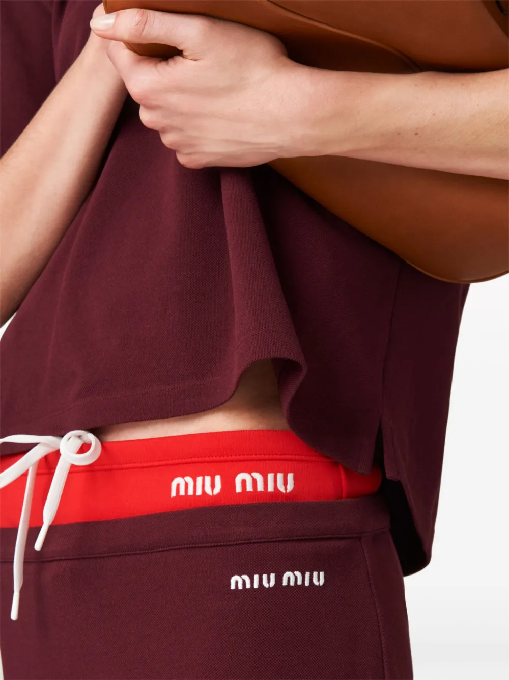 Юбка из пике с вышитым логотипом MIU MIU, красный — фото 4
