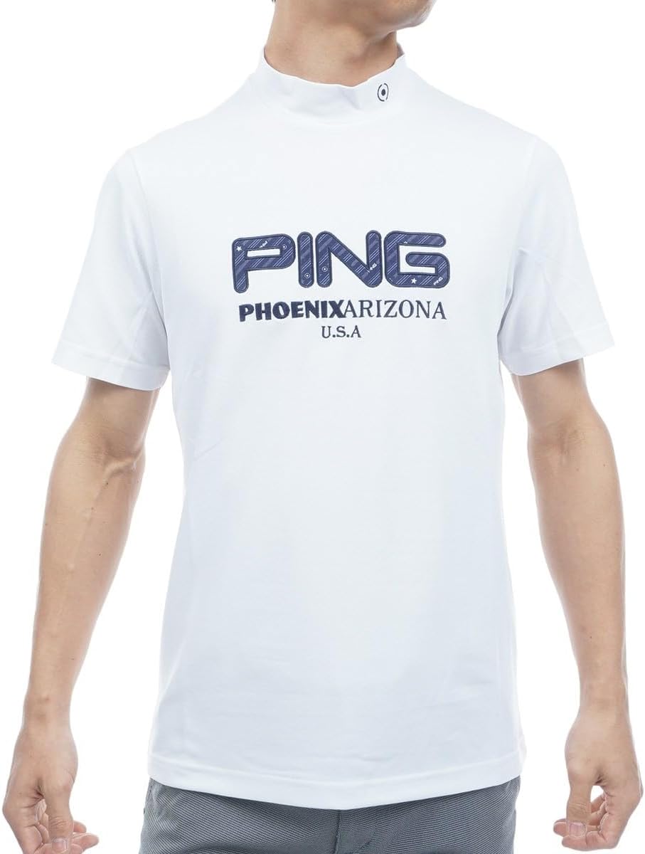

Мужская футболка с коротким рукавом и высоким воротником Ping Apparel (влагоотводящая, быстросохнущая, с аппликацией) 621-6167201, белый