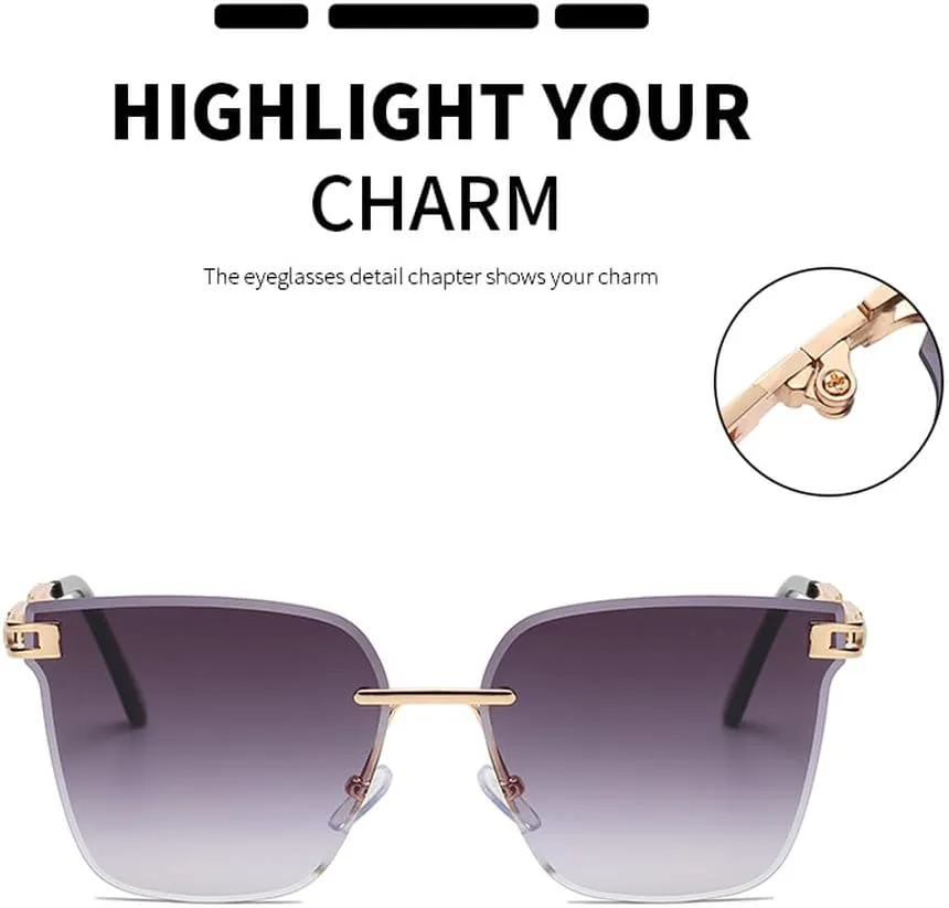 

Женские солнцезащитные очки без оправы «кошачий глаз», градиентные коричневые линзы, солнцезащитные очки для женщин из алюминиевого сплава HHZZYVY, Brown