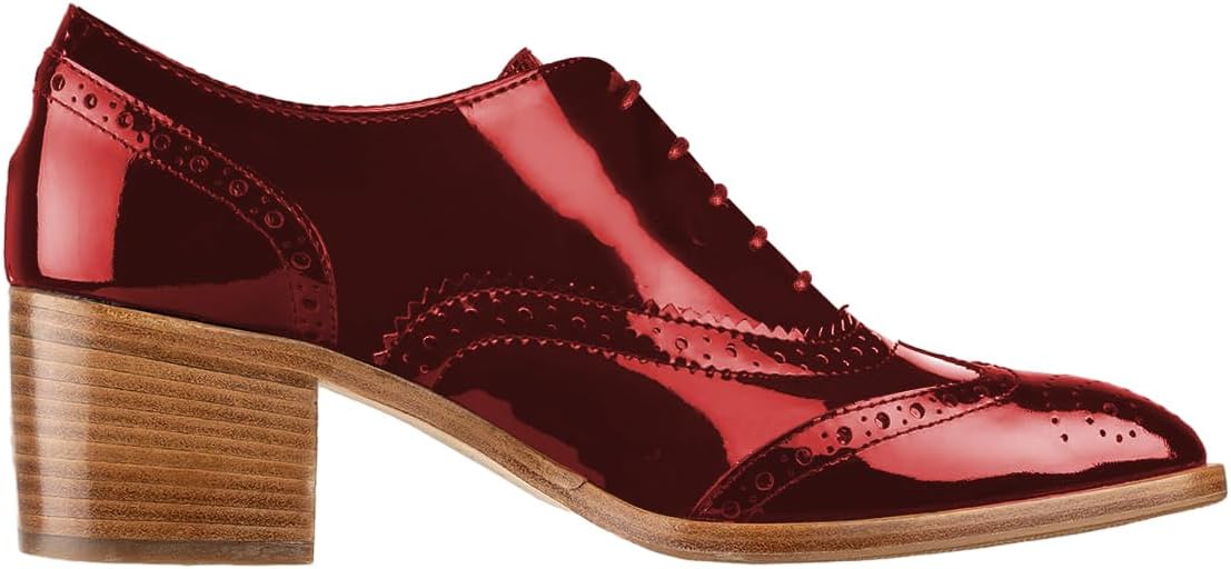 

Женские перфорированные оксфорды FOWT с шнуровкой, миндальные носки, средний массивный каблук, броги, повседневные унисекс дерби-обувь для офиса, отпуска и бизнеса, размеры США 4-16, красный