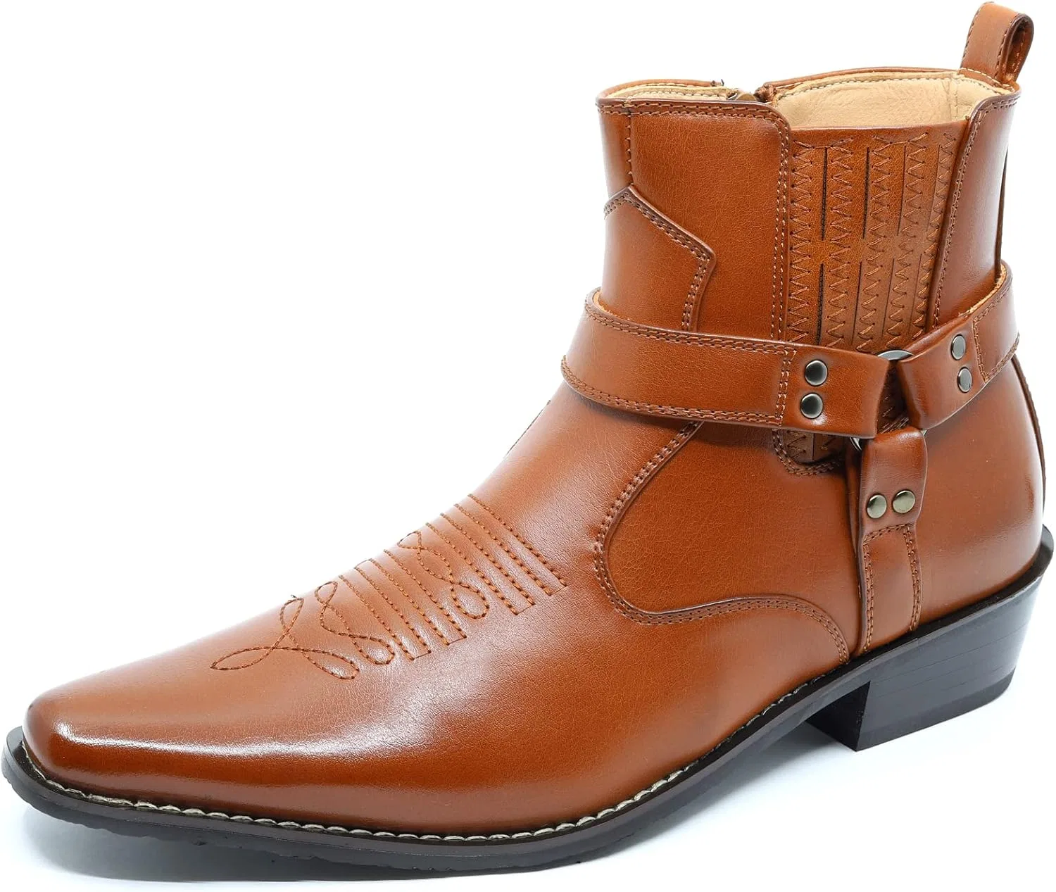 Мужские ковбойские ботинки Metrocharm Diego-02 с ремешком и заклепками, Brown