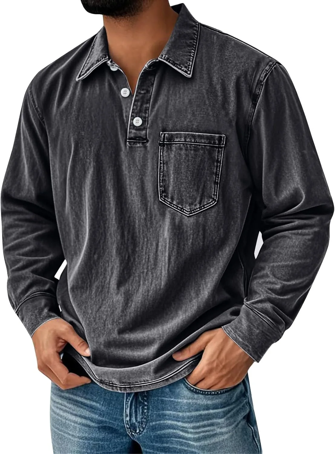 

Футболка Mokaloha Henley с длинным рукавом и накладным карманом