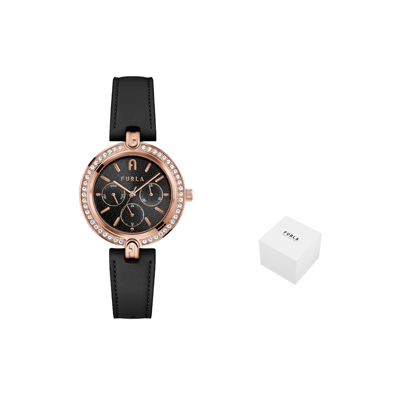 

Furla Часы HERITAGE Series Wrist Watch Quartz Movement Genuine Leather Strap Black Dial Women's Watch, Black