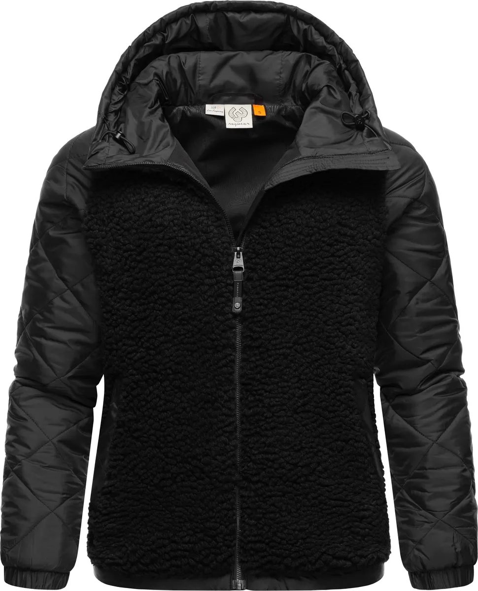 

Верхняя куртка Ragwear "Leeloo", с капюшоном, женская переходная куртка из искусственного меха тедди со стегаными рукавами, черный