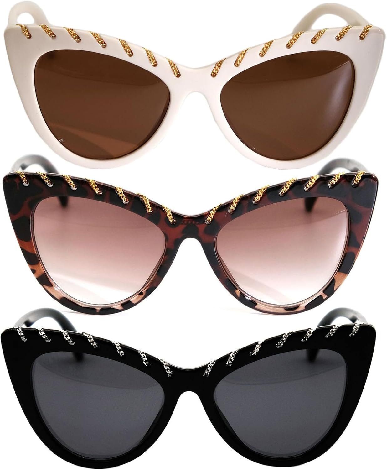 

Солнцезащитные очки Willochra Cat Eye с черным леопардовым принтом для женщин, модные, винтажные, ретро, ​​в стиле Y2K, забавные, с заклепками, в стиле панк, 3pcs-black&leopard&brown