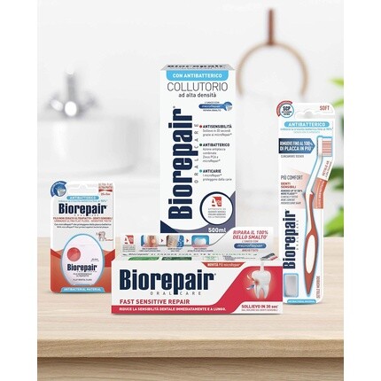 Biorepair Ультратонкая вощеная антибактериальная зубная нить с микроремонтом для труднодоступных мест, уход за полостью рта, свежий мятный вкус, 6 X 30 метров — фото 3