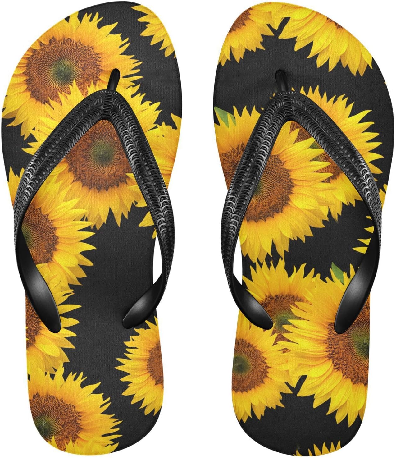 

Женские и мужские пляжные шлепанцы с цветочным узором подсолнуха, черные резиновые нескользящие летние тапочки Sinestour