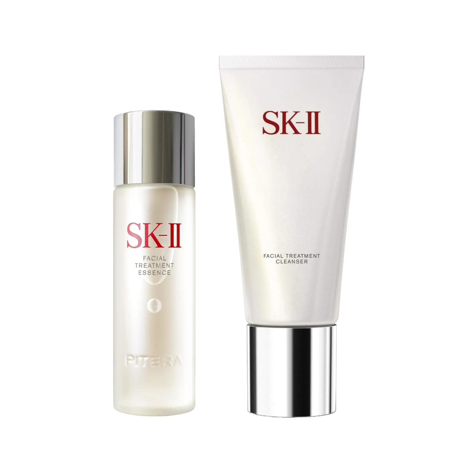 SK-II дуэт эссенции и очищающего средства - антивозрастная эссенция для лица, улучшает упругость и темные пятна (2,5 унции) и мягкое пенящееся очищающее средство, улучшает сияние и удаляет загрязнения (3,6 унции), white