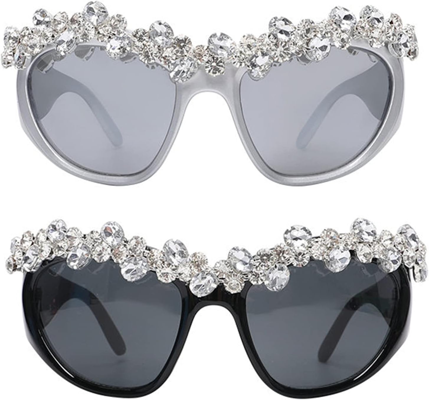 

Солнцезащитные очки Willochra Wrap Around Fashion с блестящими стразами для женщин, модные спортивные очки в стиле Y2k с защитой от УФ-излучения UV400, 2pcs-black&silver