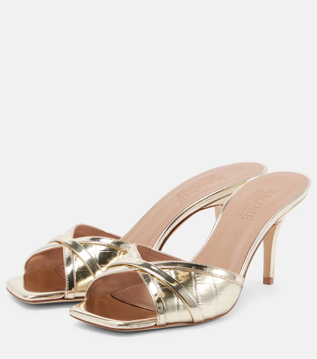 Мюли Perla 70 из кожи с крокодиловым эффектом Malone Souliers, Platino — фото 4