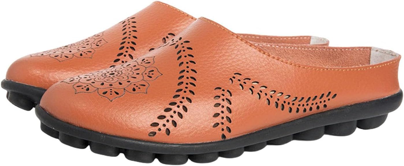 

Повседневные сандалии-тапочки с вырезами для женщин, удобные дышащие мюли, летние балетки, комфортные лоферы на плоской подошве, кожаные слипоны-лоферы Generic, оранжевый