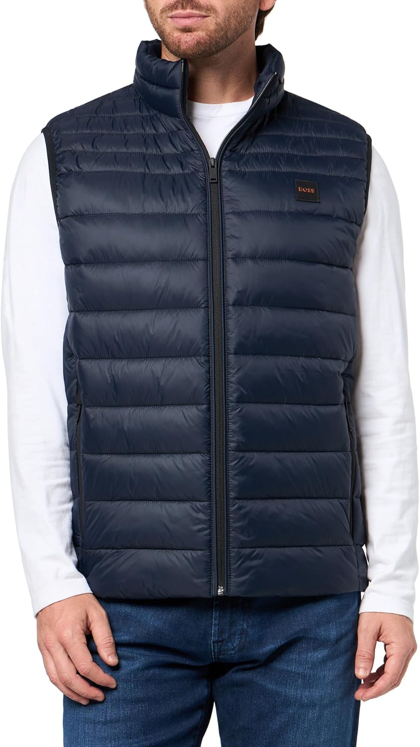 

BOSS Мужская легкая нейлоновая пуховая жилетка с нашивкой-логотипом, Midnight Zone