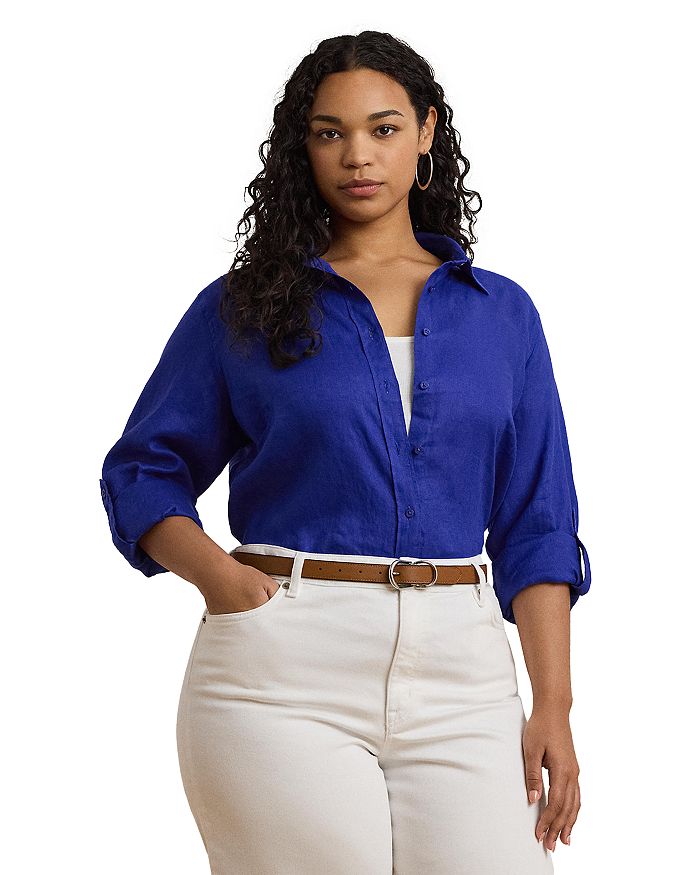 

Рубашка из льна свободного кроя Plus Relaxed Fit Ralph Lauren, синий
