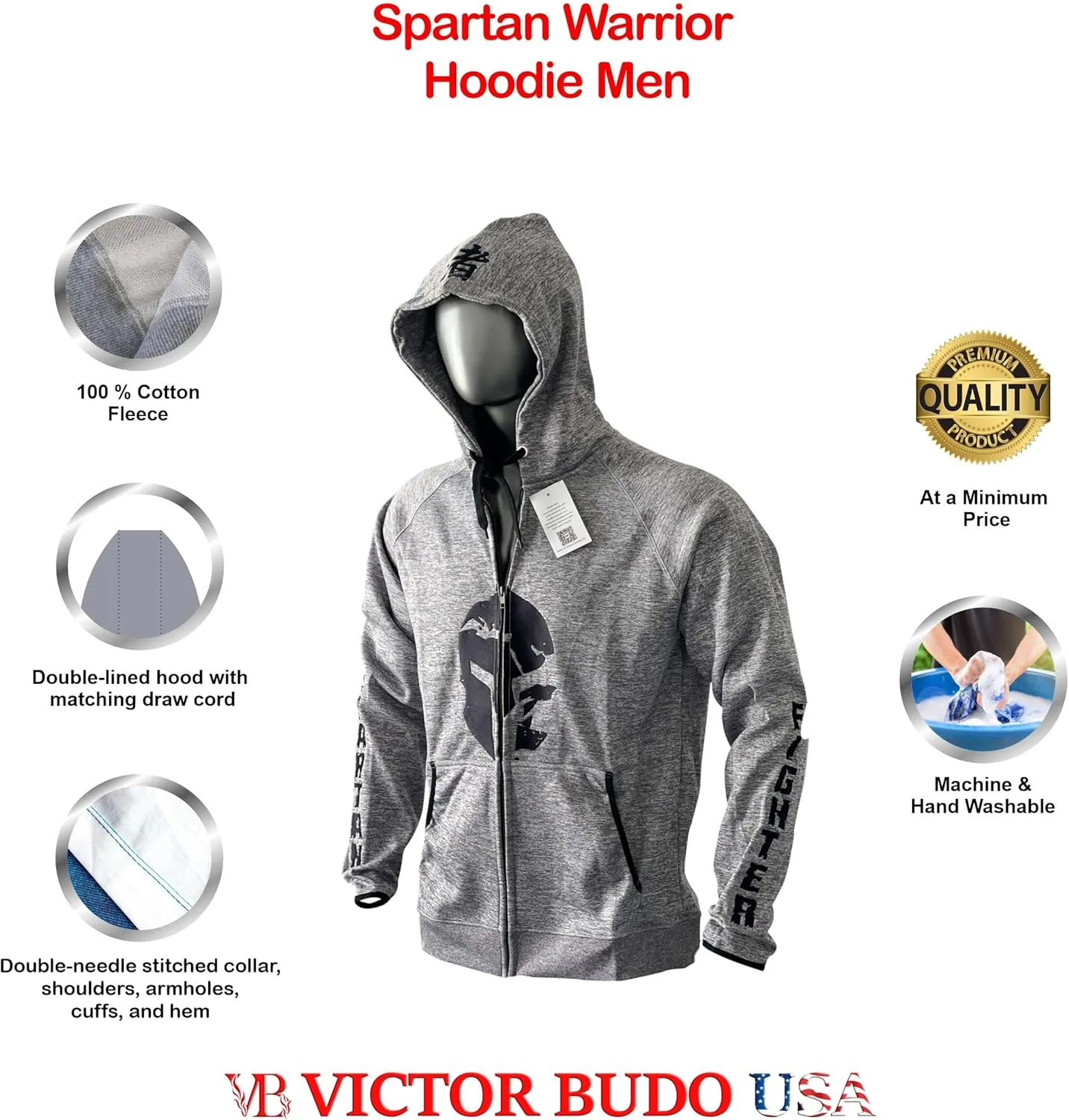 

Мужская толстовка с молнией Spartan Warrior Gym Workout Grey Victorbudo USA