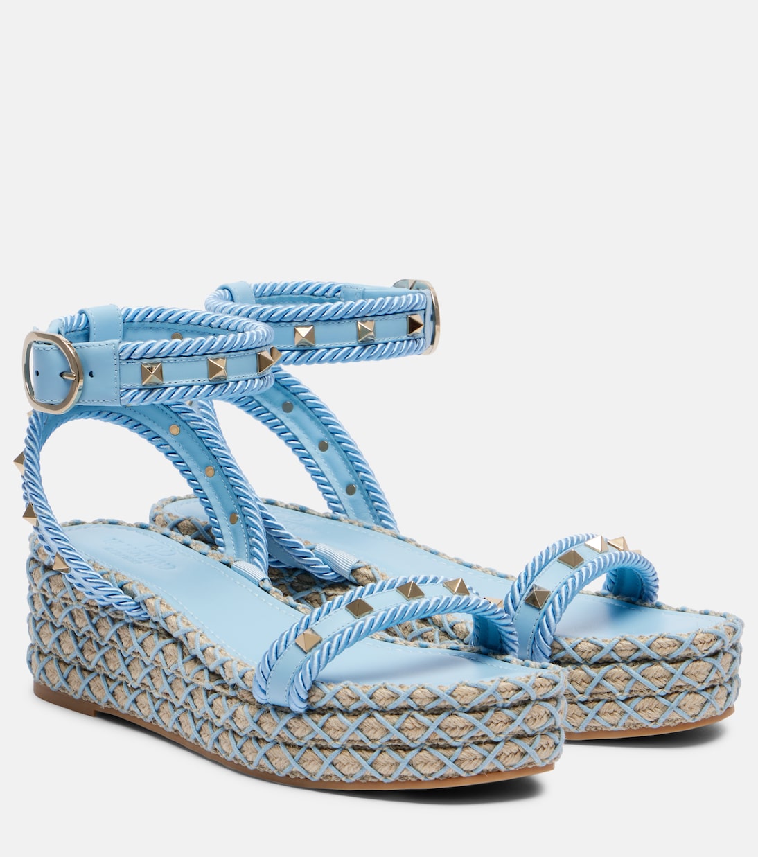Эспадрильи Rockstud Torchon из кожи Valentino Garavani, Baltic Sea/Baltic Sea-Naturale