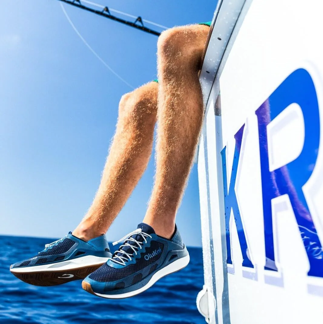 

Мужские водные кроссовки OLUKAI 'Ahi, готовые для воды, с индивидуальной шнуровкой, легкие и дышащие, с улучшенным сцеплением и устойчивостью, индиго/синий