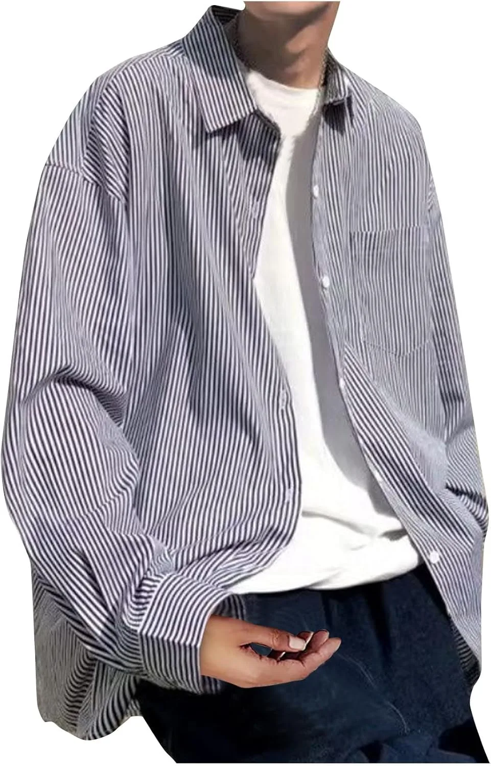 

Muscularfit полосатая рубашка для мужчин, свободный крой, длинный рукав