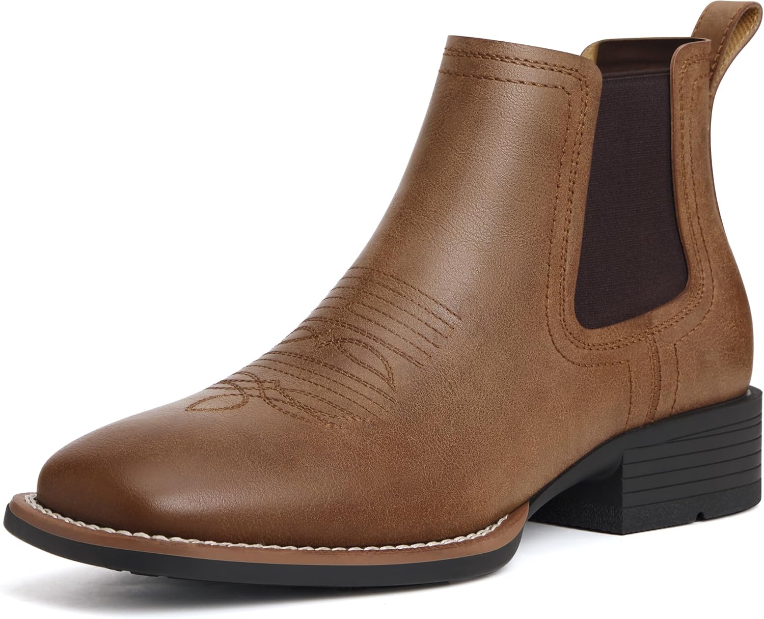 

Мужские ковбойские сапоги Julyrose с квадратным носком, западные ботинки для мужчин, удобные повседневные ретро-ботинки, коричневый