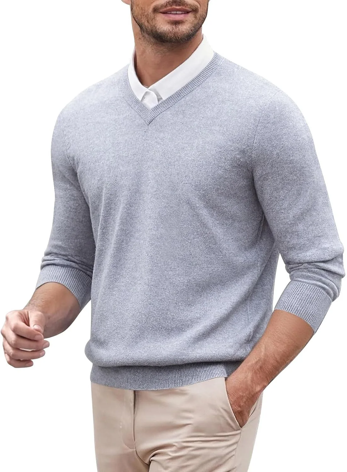 

Мужской свитер V-образным вырезом, легкий, облегающий