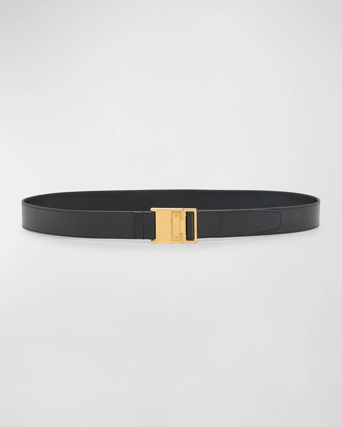 

Гладкий кожаный ремень с магнитной пряжкой Saint Laurent, черный
