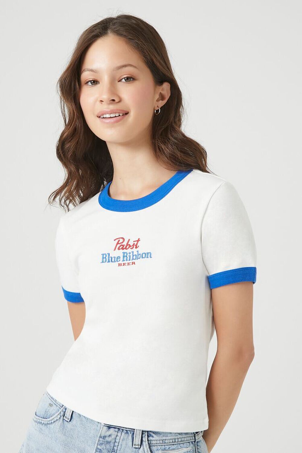 

Укороченная футболка Pabst Ringer с вышивкой Forever 21, белый