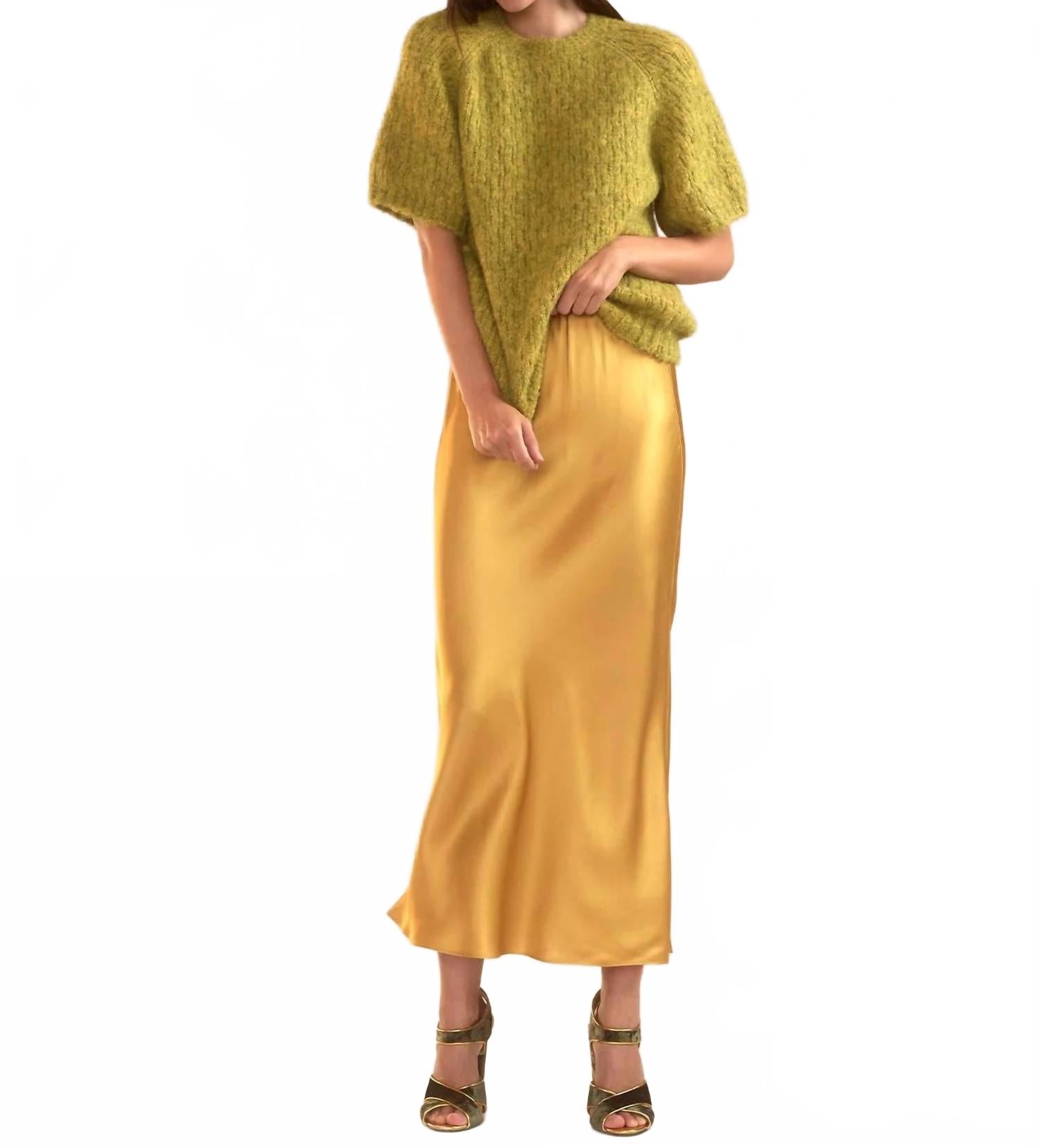 

Золотая юбка-шармез на косой кокетке Cynthia Rowley, золотой