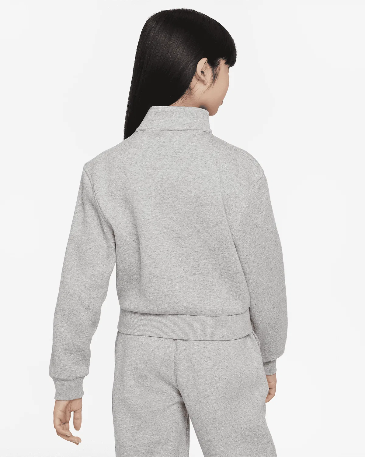 Детская (девочки) длинная футболка Nike Sportswear Club Fleece с полузастежкой-молнией, Dark Grey Heather/White — фото 2