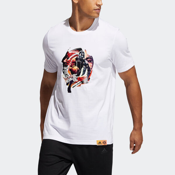 Футболка rose abstract basketball sports printing loose short sleeve white Adidas, белый — фото 2