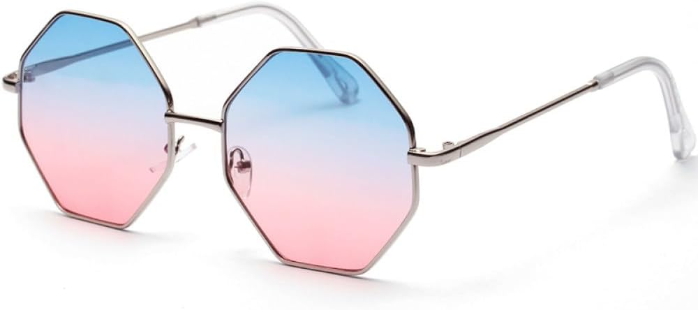 

Солнцезащитные очки Polygon для женщин, маленькая металлическая оправа, солнцезащитные очки для мужчин с защитой от УФ-излучения, модный аксессуар для очков generic, Blue Pink